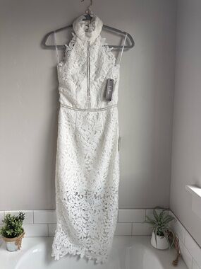 Lulu's White Floral Lace High-Neck Midi Dress